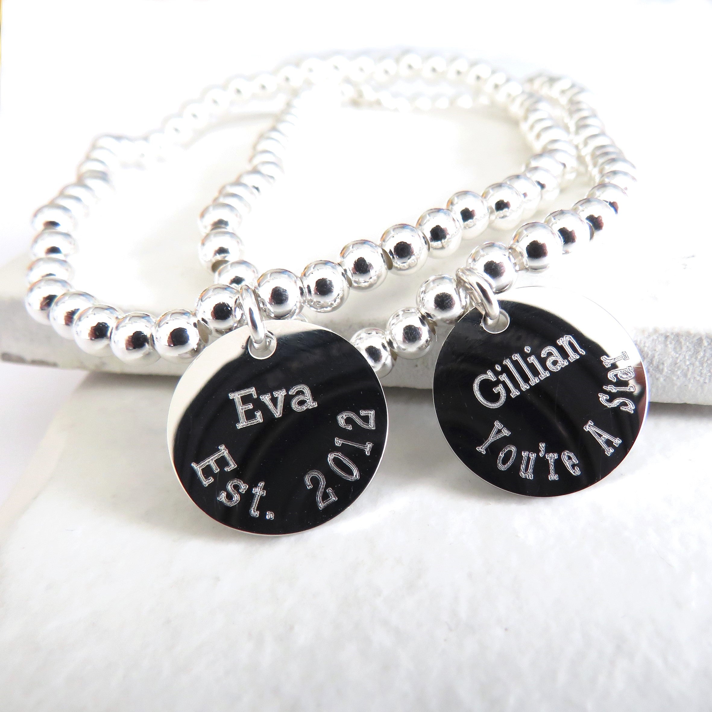Personalised Silver Beaded Charm Bracelet