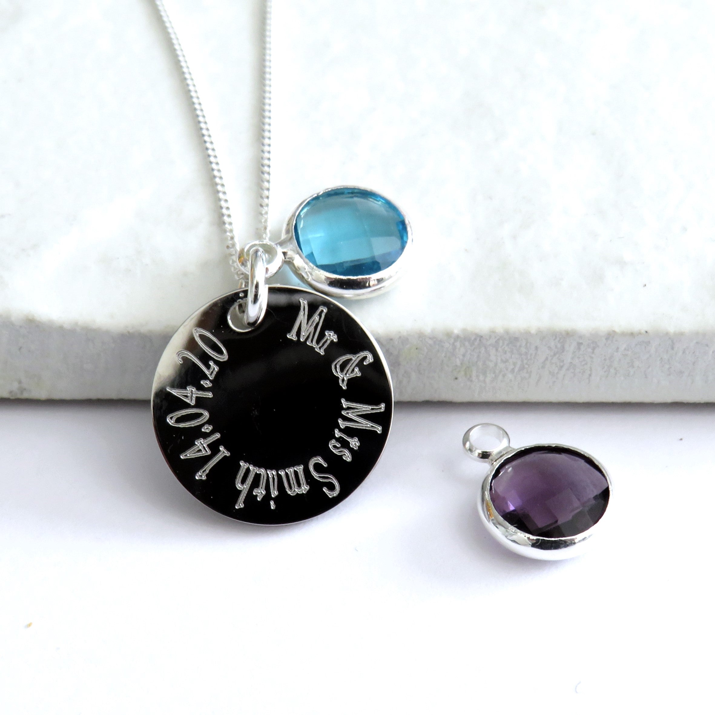 Personalised Edge Engraved Necklace & Birthstone | Name Necklace