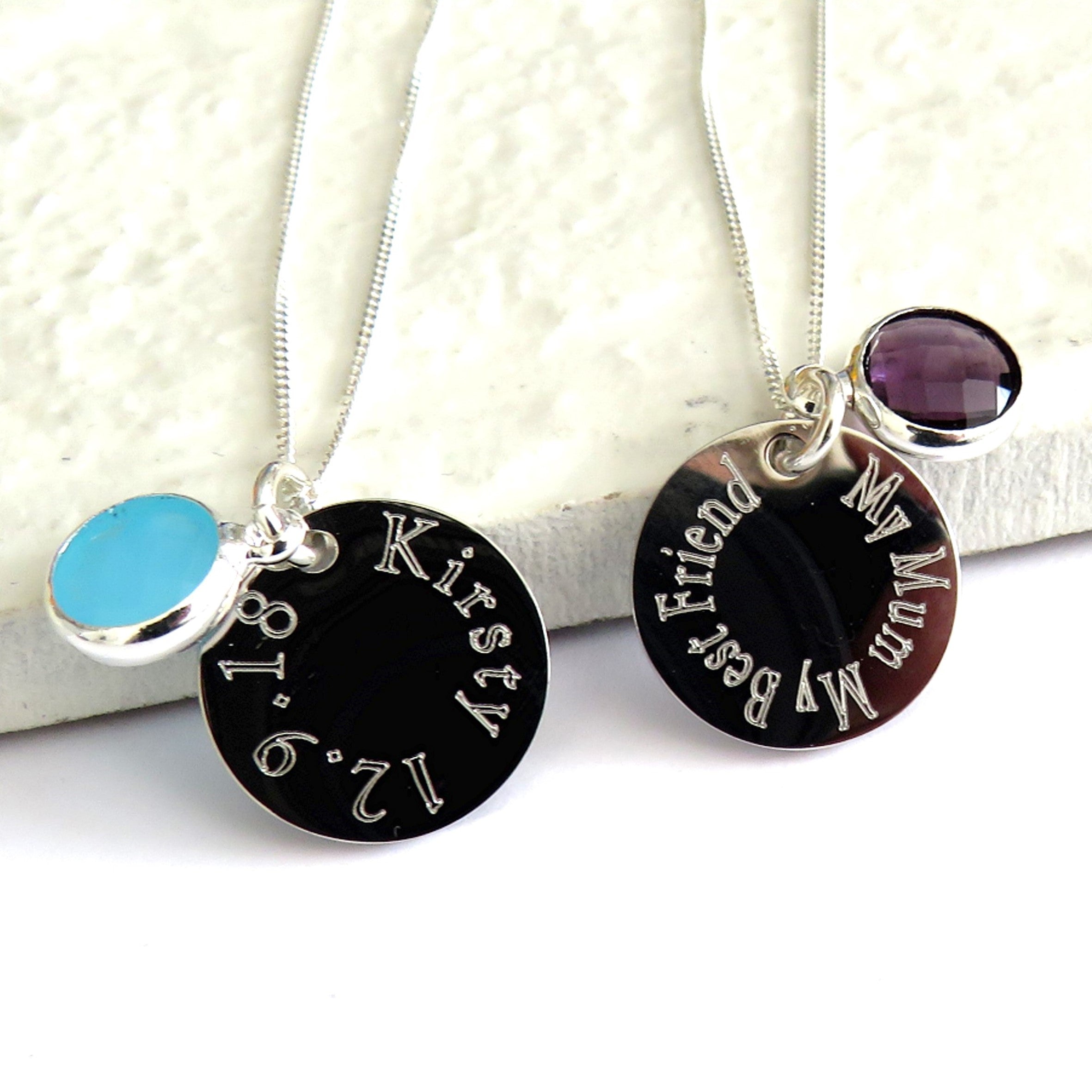 Personalised Edge Engraved Necklace & Birthstone | Name Necklace