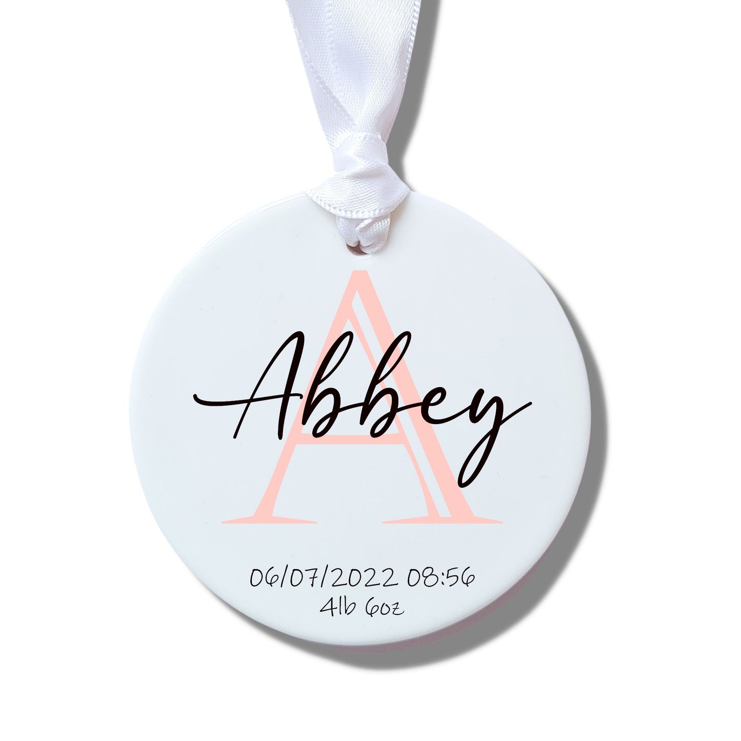 Personalised Pink New Baby Announcement Ceramic Decoration