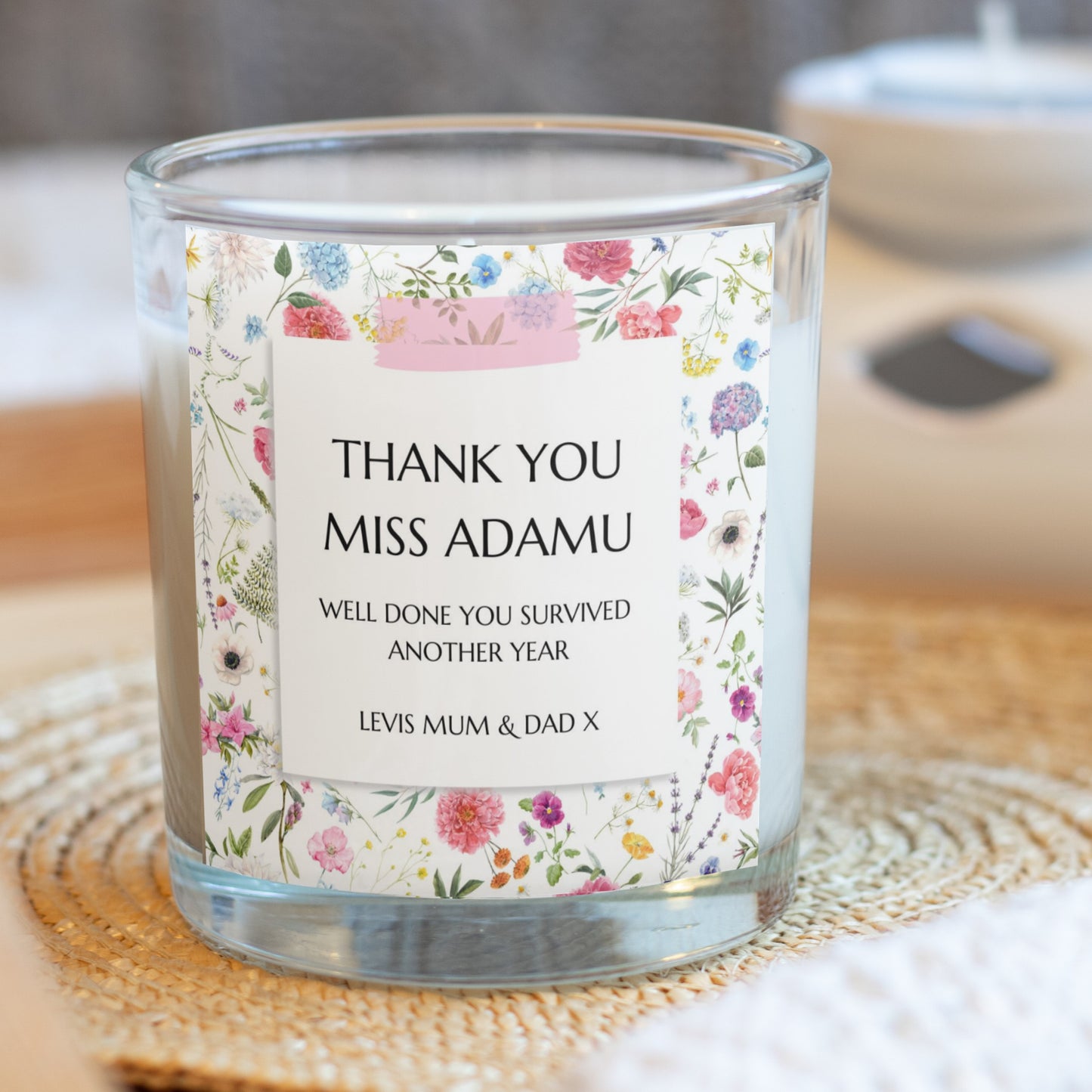 Personalised Floral Thank You Candle