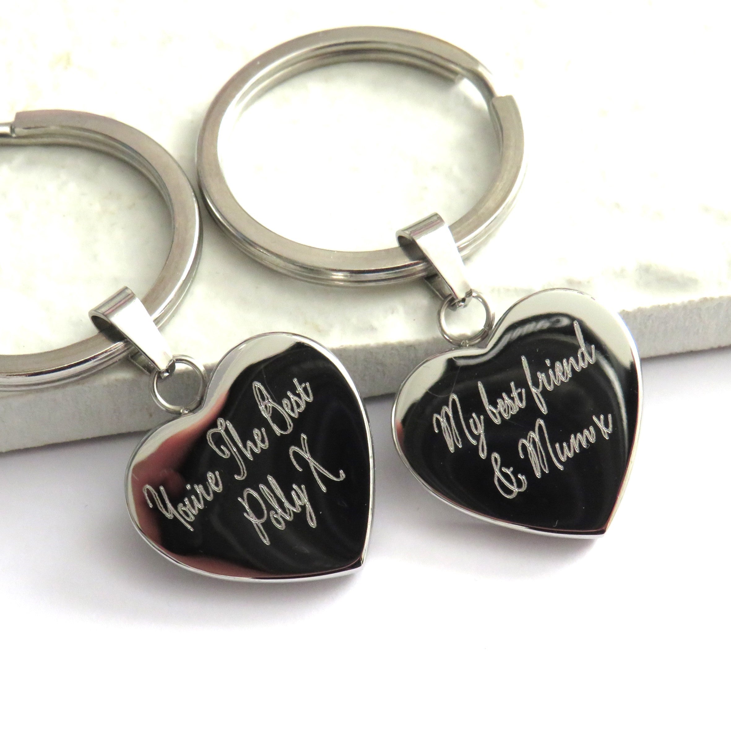 Personalised Script Engraved Heart Keyring
