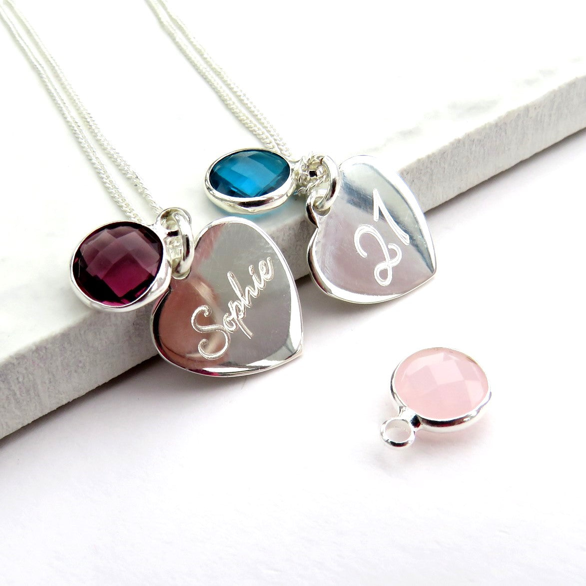 Personalised Script Heart Necklace & Birthstone