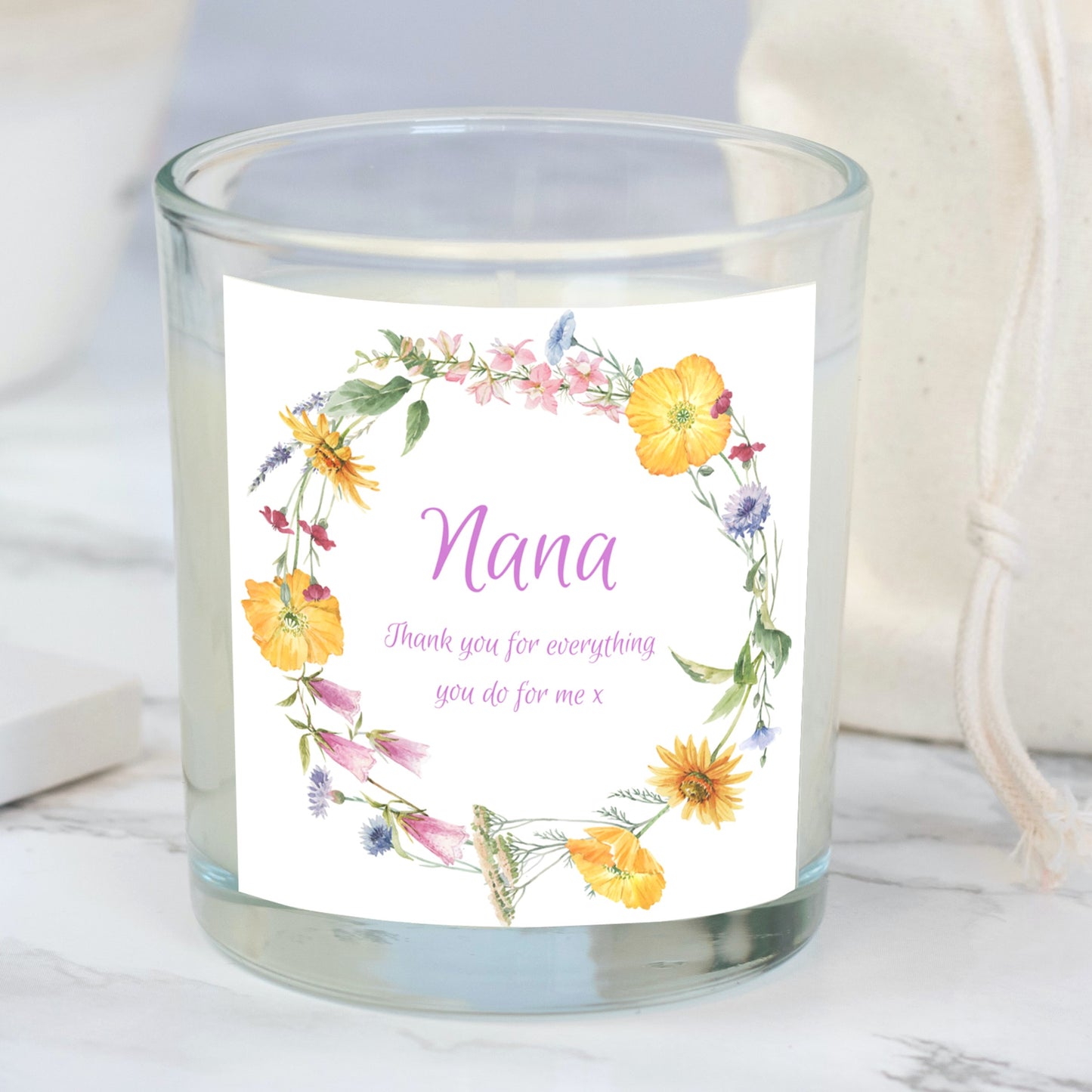 Personalised Colourful Flowers Candle