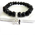Personalised Black Crystal Beaded Initial & Heart Charm Bracelet