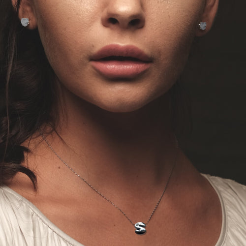 Diamante Initial Alphabet Silver Necklace
