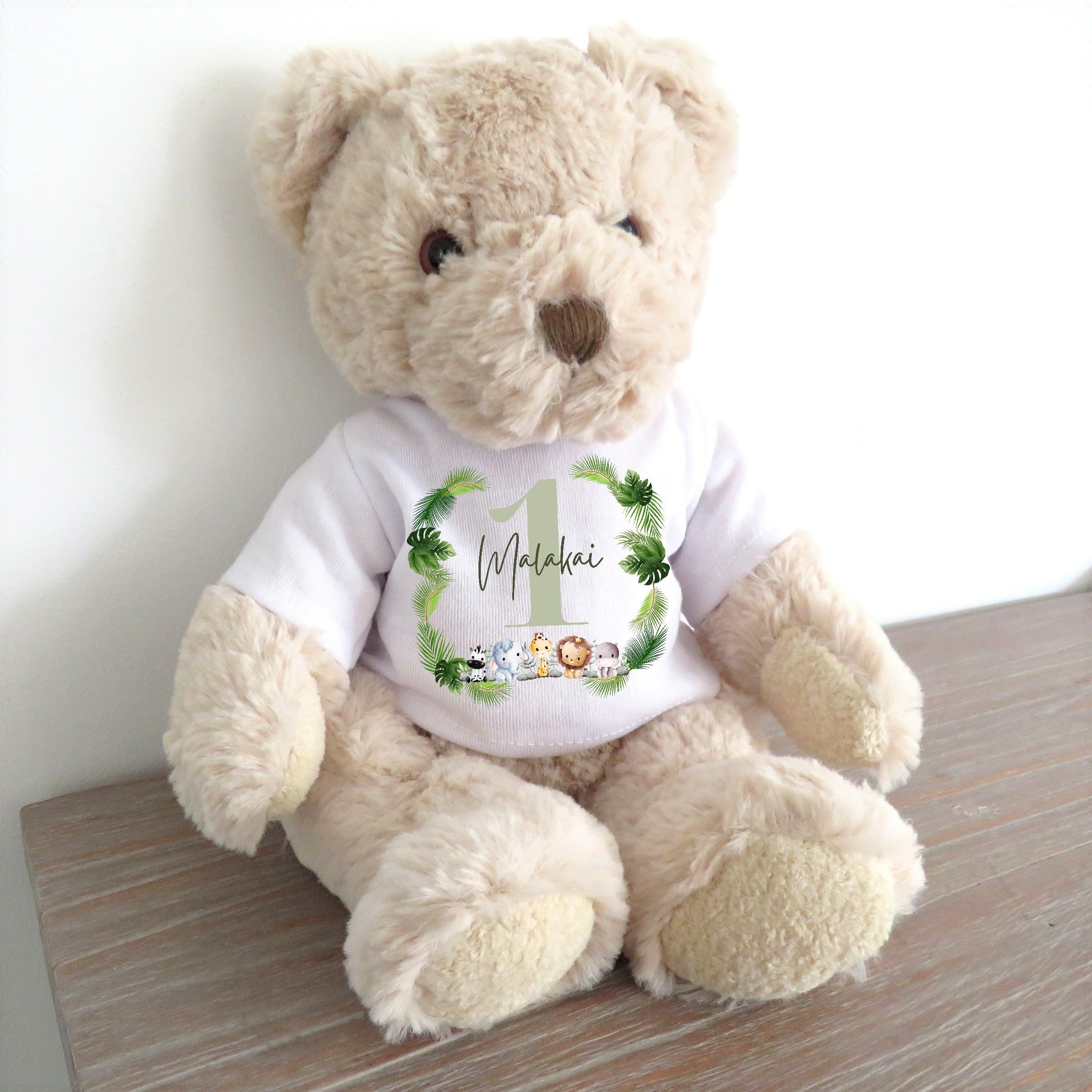 Personalised Luxury Teddy Bear Green Boys 1st Birthday T-shirt  | New Baby Boys Present