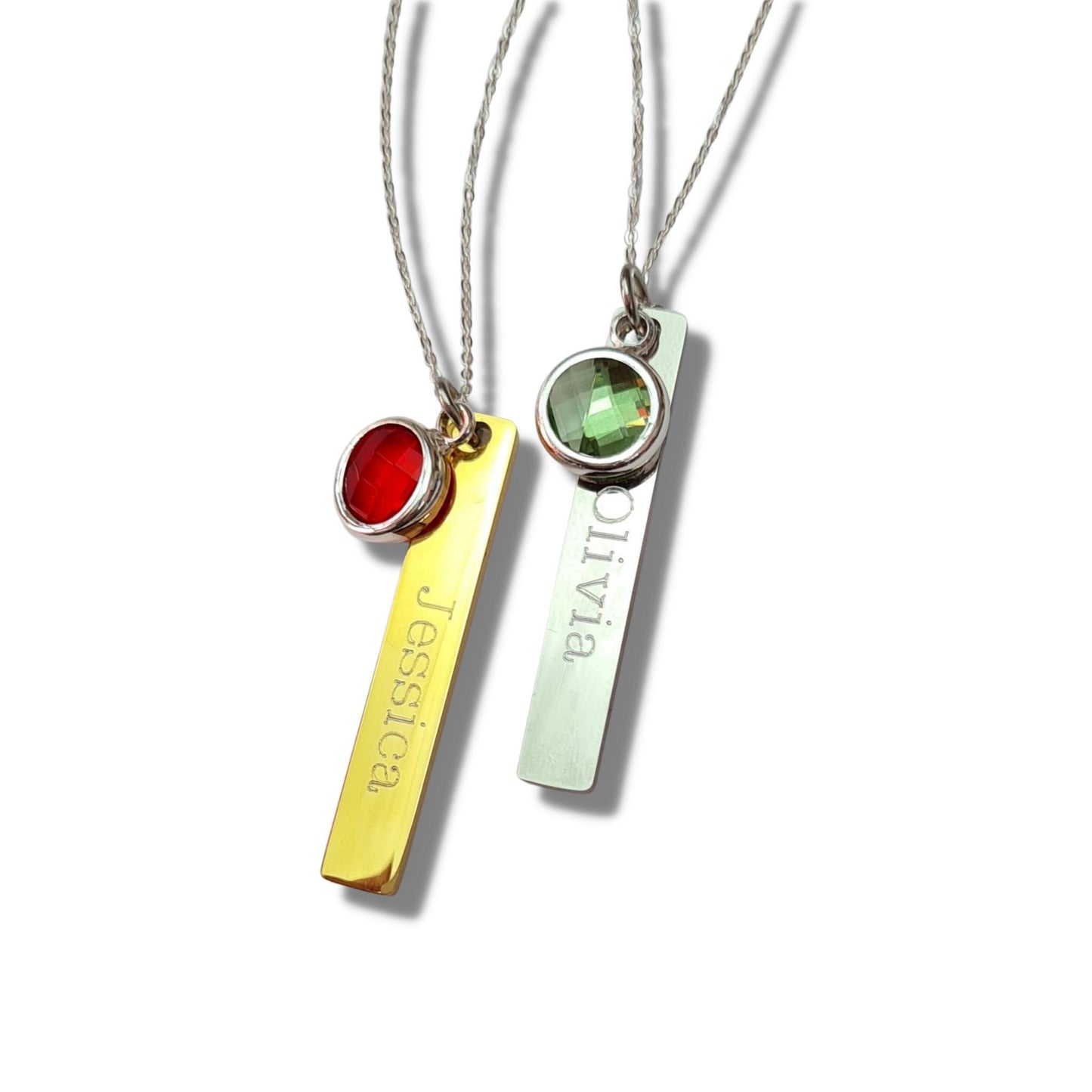 Personalised Thin Bar Necklace &  Birthstone Charm